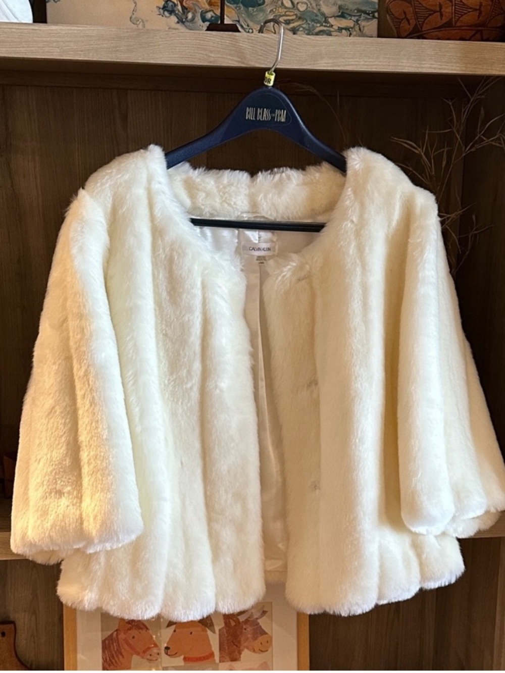 Calvin Klein Ivory Faux Fur Cropped Coat